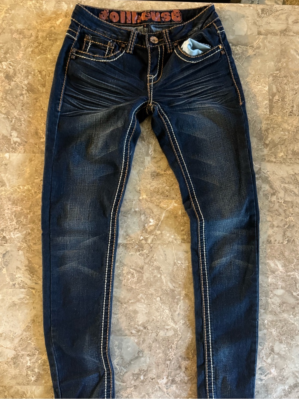 Dollhouse Dark Blue Skinny Jeans with Contrast Stitching